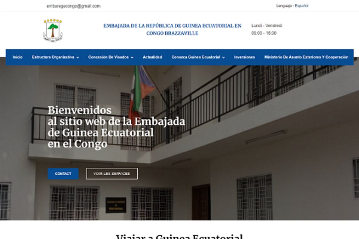 Page d'accueil du site de l'Ambassade de Guinée équatoriale au Congo