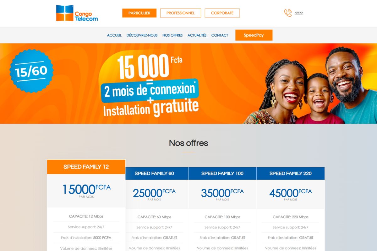Page d'accueil du site de Congo Télécom