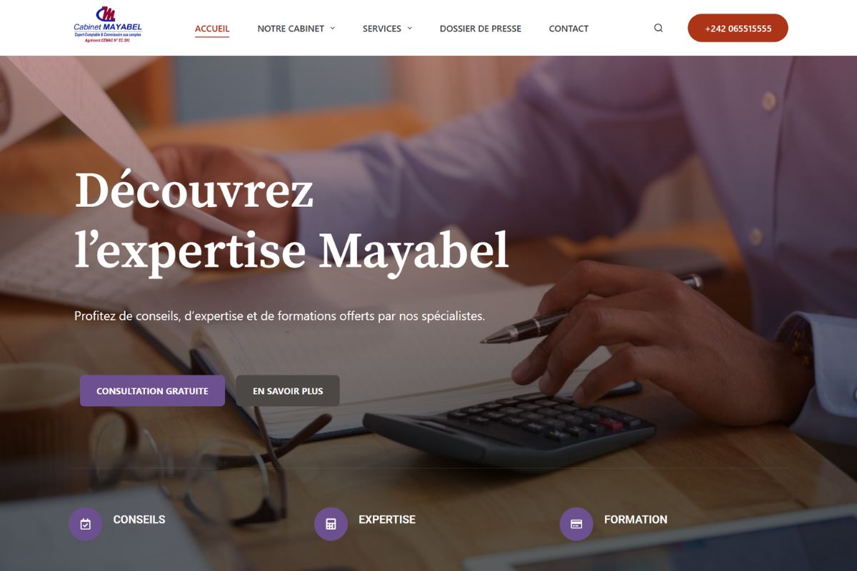 Page d'accueil du site du Cabinet Mayabel